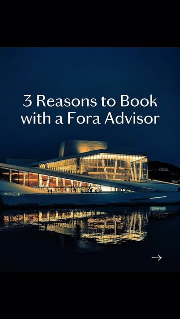 Reel cover reading Three Reasons to Book with a Fora Advisor, over an opera house lit at night.